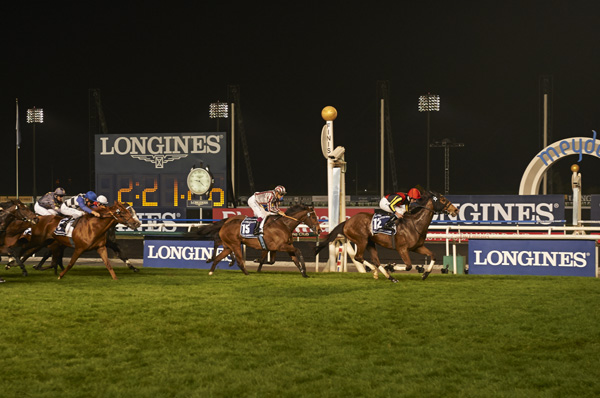 Ryan Moore riding Gentildonna leads the field to win the Dubai Sheema Classic presented by Longines. The race is open to thoroughbreds 4-years-old and over. With a purse of $5 million, it is one of the highest-paying turf races in the world. [For chinadaily.com.cn] 