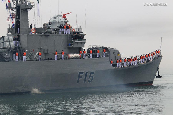 The first foreign naval ship, a frigate from Bangladesh, arrives to take part in a multi-national marine exercise in Qingdao, east China's Shandong Province, April 19, 2014. The exercise will be held around April 23, which marks the 65th anniversary of the founding of the Chinese People's Liberation Army (PLA) Navy. (Xinhua/Zha Chunming)