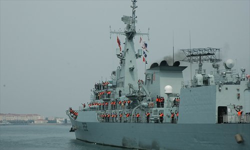 Pakistan navy frigate PNS Shamsheer 252 arrives in Qingdao, East China's Shandong Province on Sunday before preparing to join the multi-country maritime drill and the West Pacific Navy Symposium. Photo: Ma Jun/GT