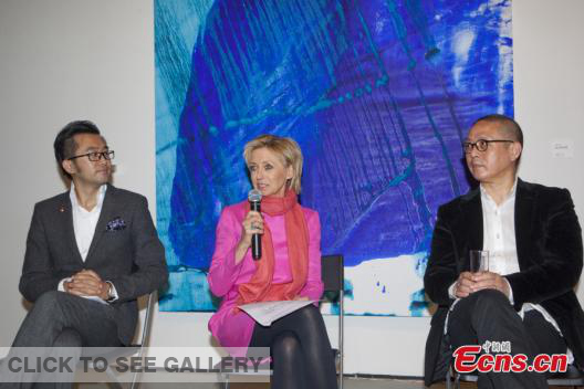 Gao Peng, Today Art Museum's curator, Ingeborg zu Schleswig-Holstein, and Gao Fan (from left to right) answer questions at Thursday's press conference hosted in Today Art Museum. (Photo provided to Ecns)