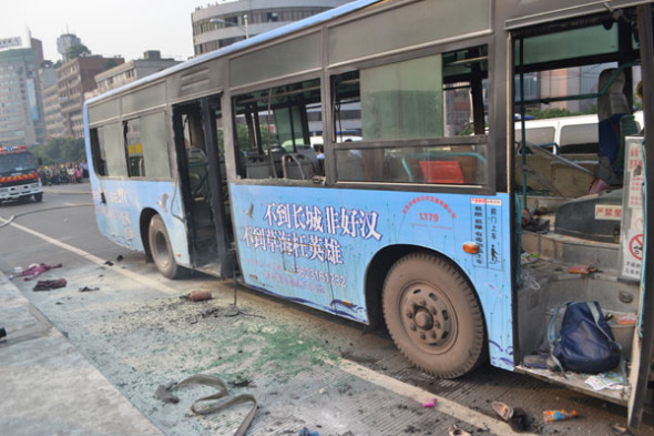 One person was killed and at least 24 injured in a bus blast in Yibin, Southwest China's Sichuan province on May 12. [Photo provided to China Daily]