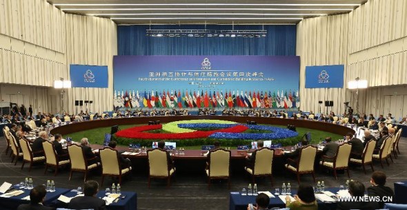 The opening session of the fourth summit of the Conference on Interaction and Confidence Building Measures in Asia (CICA) is held in east China's Shanghai, May 21, 2014. (Xinhua/Pang Xinglei)