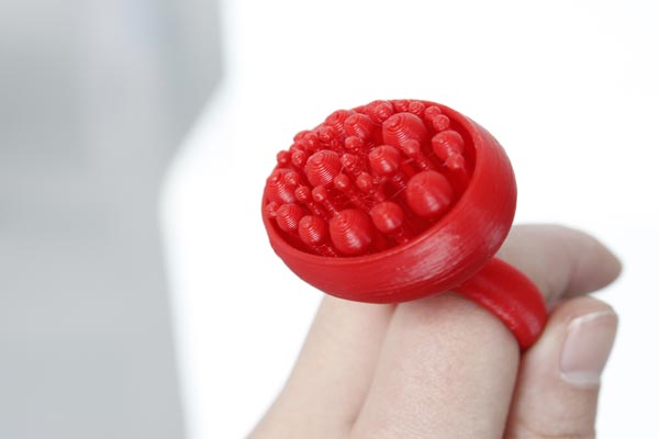 A 3-D-printed ring created by Finnish designer Pekka Salokannel. Provided to China Daily