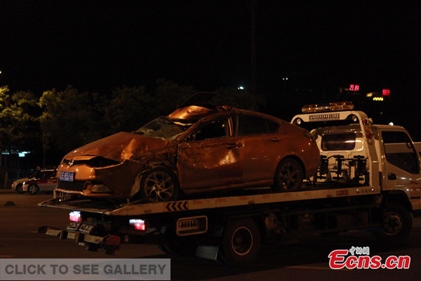 One person is killed and three injured, including China's famous storytelling artist Tian Lianyuan, in a traffic accident at around 8:40 p.m. on May 28, 2014, in Shenyang of northeast China's Liaoning province. [Photo: China News Service / Yu Haiyang]