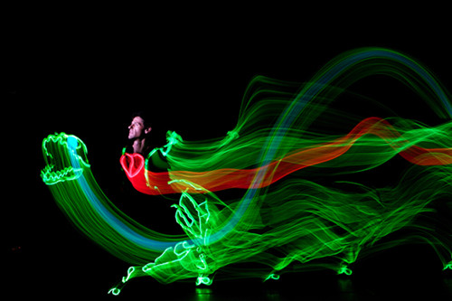 Lightwire Theater's Darwin the Dinosaur, created by Ian Carney and Corbin Popp, is staged in Beijing. (Photo by Stephen Charles Nicholson)