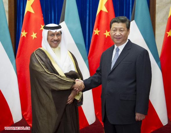 Chinese President Xi Jinping (R) meets with Kuwaiti Prime Minister Sheikh Jaber Al-Mubarak Al-Hamad Al-Sabah in Beijing, capital of China, June 4, 2014. (Xinhua/Xie Huanchi)