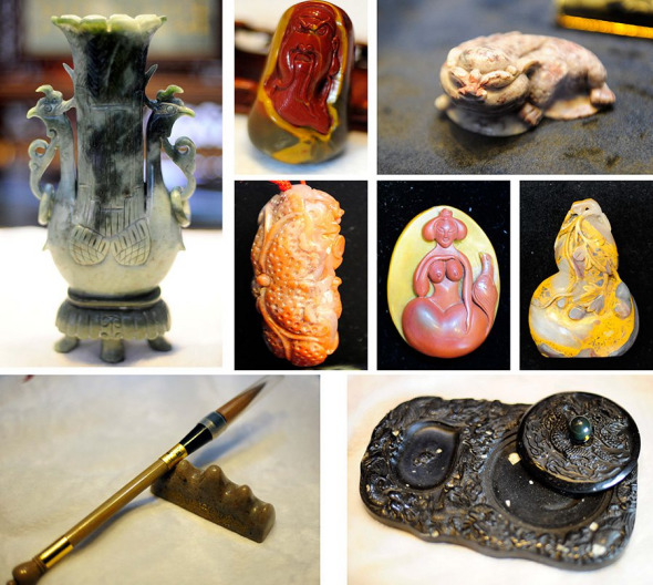 An exhibition of eight newly found jade objects in the museum of Baokang county, Hubei province.(Xinhua/ Hao Tongqian)