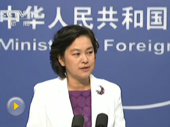 Foreign Ministry spokeswoman Hua Chunying addresses a regular news briefing on Tuesday. [Screenshot from CCTV]