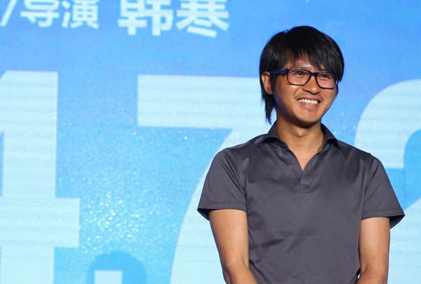 Han Han promotes his directorial debut Hou Hui Wu Qi in Beijing. Provided to China Daily