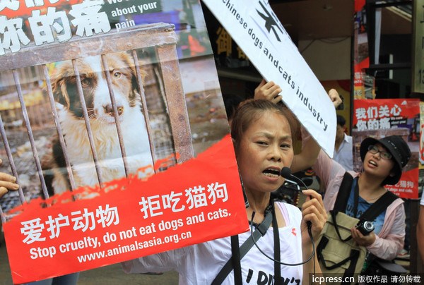 Animal rights activists protest dog meat eating festival in the city of Yulin in Guangxi.