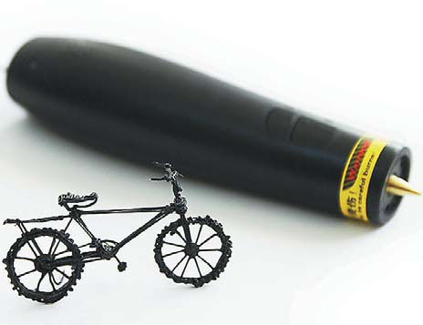  A 3-D printing pen developed by Jiang Feizuo's studio costs 400 yuan. Photo provided to China Daily