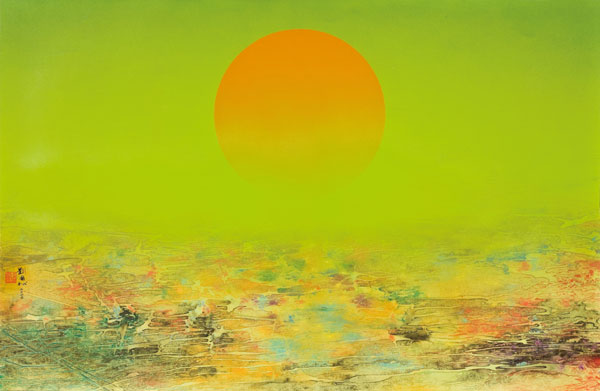 Liu Kuo-sung's The Red Sun Rising From Five-Flower Pond is on display at the Beijing exhibition Rendering the Future. Photo Provided to China Daily