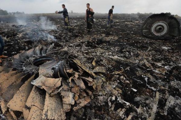 Photo taken on July 17, 2014 shows the debris at the crash site of a passenger plane near the village of Grabovo, Ukraine.(Xinhua/RIA Novosti)