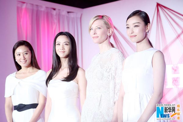 Cate Blanchett, Ni Ni and Tang Wei appear at a commercial event in Shanghai, on July 22, 2014. [Photo/Xinhua Ent]