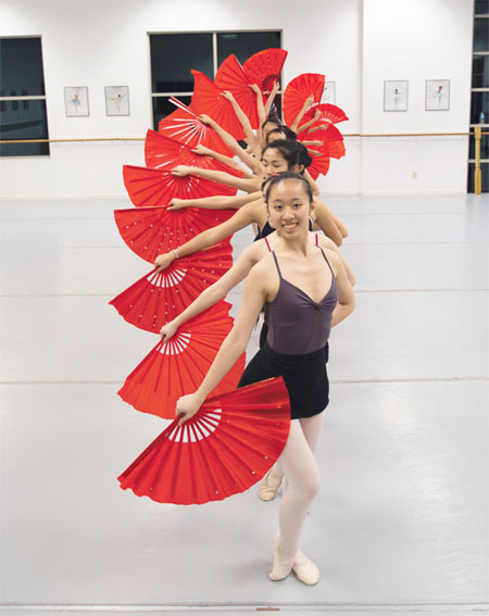 Jasmine Ballet Group, with mostly Chinese American teenage dancers, rehearses fan dance for their appearance on US television show America's Got Talent. Provided to China Daily