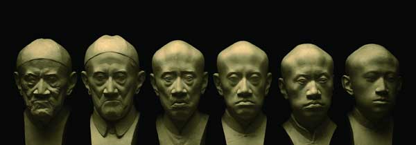 Six Periods of Liang Shuming, plaster statues by Liu Shaodong from the Central Academy of Fine Arts, in 2014, are displayed at The Realm of Advaita exhibition in Beijing. [Photo/China Daily]