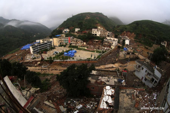 Photo taken on Aug 5, 2014 shows Longtoushan Town after a 6.5-magnitude earthquake in Ludian county, southwest China's Yunnan province. (Xinhua/Zhang Guangyu) 