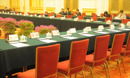 Chairs are empty in a meeting room during a break at the 18th CPC National Congress in Beijing on November 8, 2012. Photo: Wu Gang/GT