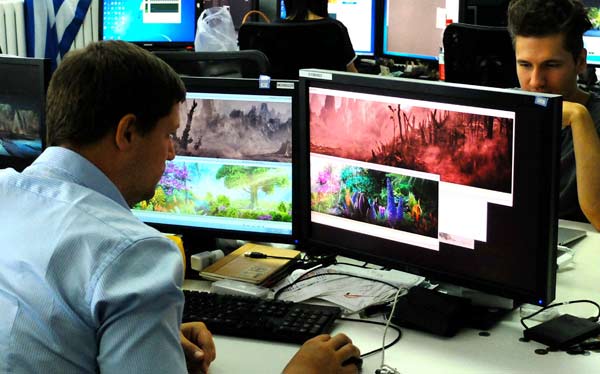 A designer at Pixomondo works on the visual effects for the show. Photos provided to China Daily