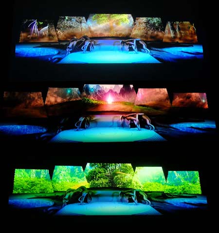 Two examples of visual effects designed by German company Pixomondo for Attraction, a sound and light show for visitors to the Bird's Nest stadium in Beijing.