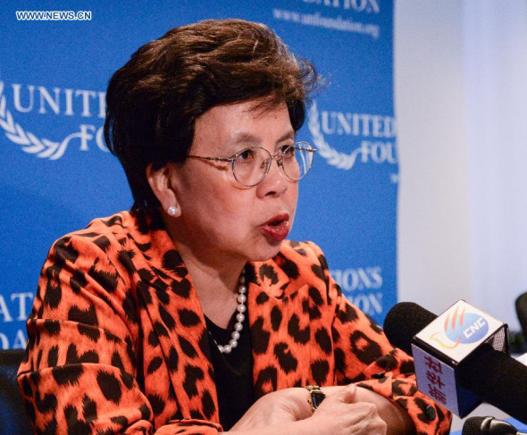 Margaret Chan, General-Director of World Health Organization, speaks during a press conference in Washington D.C., capital of the United States, Sept 3, 2014. (Xinhua/Guo Mantong)