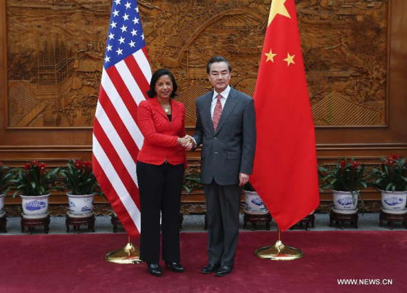 Chinese Foreign Minister Wang Yi (R) meets with US President National Security Advisor Susan Rice in Beijing, capital of China, Sept. 9, 2014. (Xinhua/Zhang Duo)