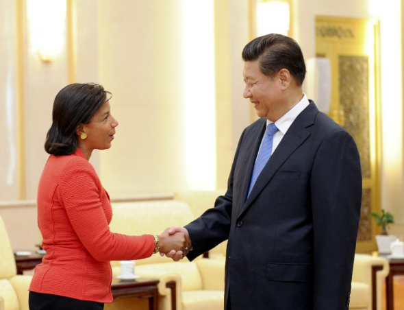 Chinese President Xi Jinping (R) meets with US President Barack Obama's National Security Advisor Susan Rice in Beijing, capital of China, Sept. 9, 2014. (Xinhua/Zhang Duo)