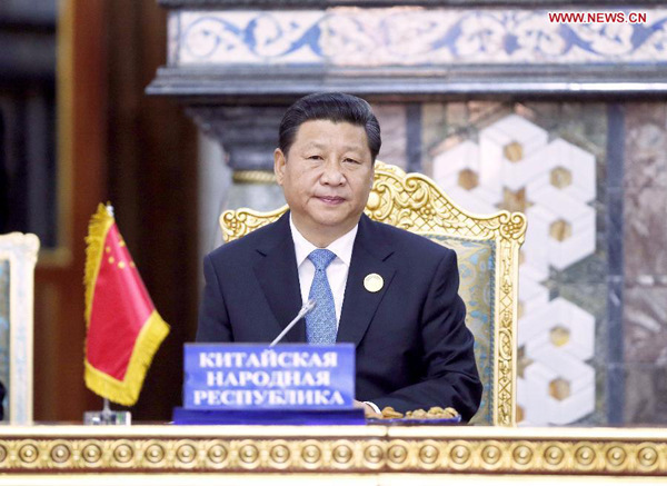 Chinese President Xi Jinping attends the 14th meeting of the Council of Heads of State of the Shanghai Cooperation Organization (SCO) in Dushanbe, capital of Tajikistan, Sept. 12, 2014. (Xinhua/Ju Peng)