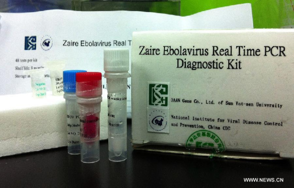 Photo taken on Sept. 19, 2014 shows Zaire Ebolavirus Real Time PCR Diagnostic Kit in Chinese Center for Disease Control and Prevention (CDC) in Beijing. Chinese Center for Disease Control and Prevention announced on Friday that a diagnostic kit for ebolavirus was successfully developed and it would be soon applied in Sierra Leone. (Xinhua/CDC)