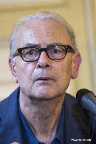 French author Patrick Modiano attends a press conference in Paris, France, on Oct. 9, 2014. Patrick Modiano won the 2014 Nobel Prize in Literature on Thursday.(Xinhua/Jose Rodriguez) 