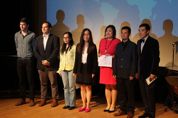 Organizers and participants at the launching reception of the Shenzhen International Short Film Festival at the United Nations headquarters in New York on Tuesday. Quan Zhongyu (second from right) is the curator for the film festival, which is set to begin in Shenzhen on December 19. AMY HE / CHINA DAILY