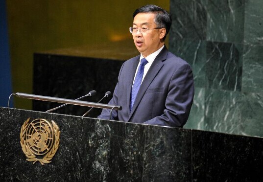 Wang Min, China's deputy permanent representative to the UN, delivers a speech during a meeting of the 69th Session of the UN General Assembly on Africa's development in New York, on Oct.17, 2014. (Xinhua/Niu Xiaolei)