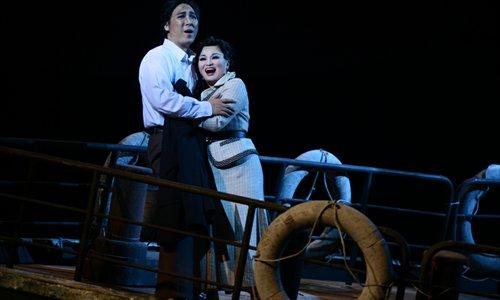Liao Changyong (left) and Huang Ying perform a scene from Chinese opera Spring River on Friday at the Shanghai Grand Theatre in Shanghai. Photo: Xu Liuliu/GT
