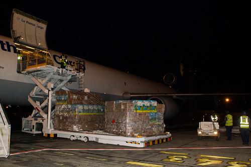 The third batch of relief materials from China arrives in the Senegalese capital Dakar on Saturday. (Photo/CNTV) 