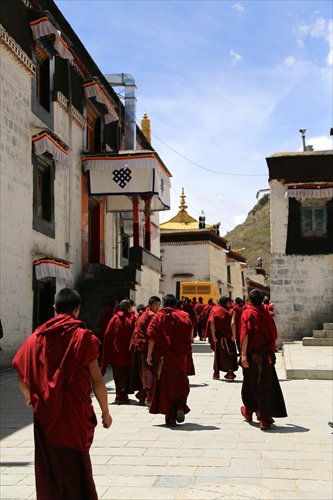 A group of monks visit Tashilhunpo Monastery at Shigatse, in the Tibet Autonomous Region. Photo: Courtesy of Hu Wei