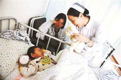 The boy is receiving treatment in the hospital.