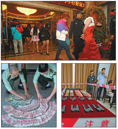 The death penalty is likely to be abolished for some crimes if proposals to amend the law are accepted by China's top legislative body. These include (clockwise): organizing prostitution, smuggling weapons and ammunition, and smuggling counterfeit banknotes. XINHUA/CHINA DAILY