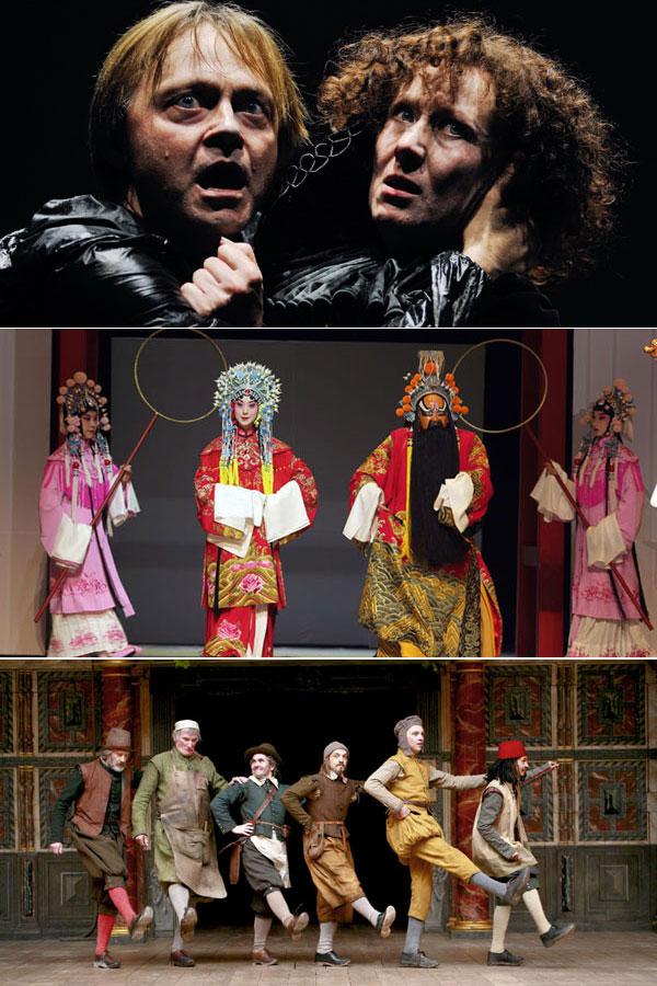 The festival calendar has an eclectic mix of programs that include: (Top) Hamlet from Lithuania's OKT Theatre; (middle) Zhang Yimou's Peking Opera production You and Me; (above) A Midsummer Night's Dream from the Globe Theater.[Photo Provided to China Daily]
