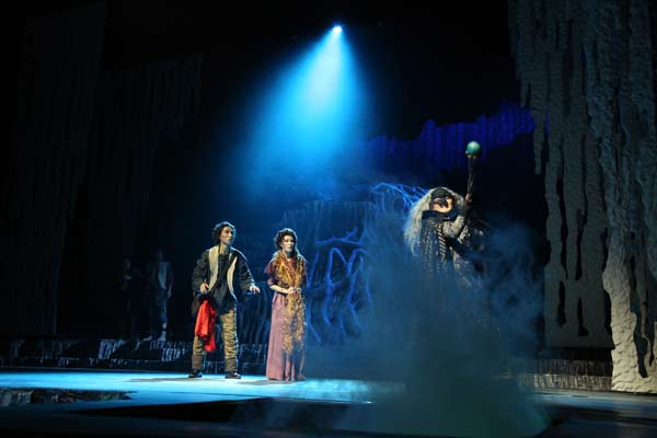 The baker and his wife have to fulfill the tasks given by the witch (right) so that they can have a child of their own. Photos provided to China Daily  