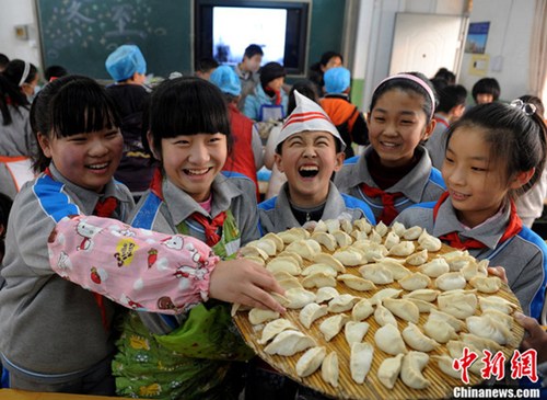 Northern China, its traditional for people to have dumplings filled with meat and vegetables to celebrate.