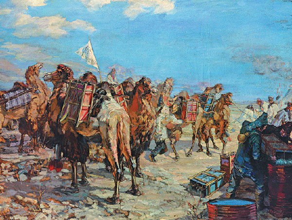 Xinjiang Transport Corps, oil on canvas, by Dong Xiwen, 1944. [Photo provided to China Daily]  