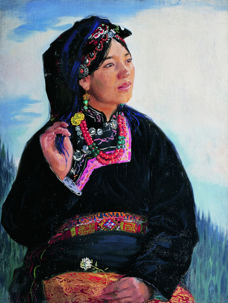 Tibetan Woman, oil on woodblock, by Dong Xiwen, 1955. [Photo provided to China Daily]  