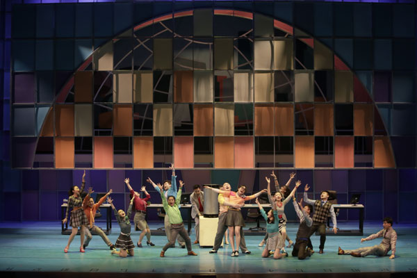 Performers rehearse the Chinese version of the Broadway musical How to Succeed in Business Without Really Trying. The musical will be staged in Beijing's Century Theater for a month and then tour Shanghai in May. [Photo provided to China Daily]  