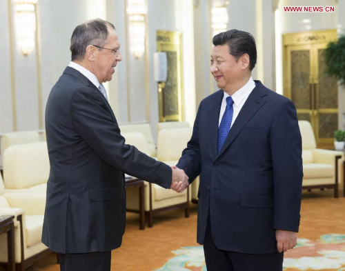 Chinese President Xi Jinping (R) meets with Russian Foreign Minister Sergey Lavrov in Beijing, capital of China, Feb. 2, 2015. (Xinhua/Li Tao)  