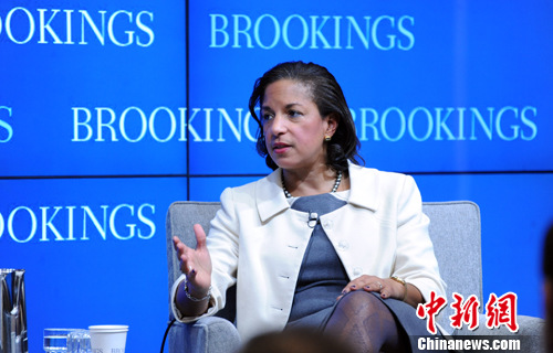 United States National Security Advisor Susan Rice answers questions after her speech at the Brookings Institution in Washington, Feb 6, 2015. [Photo: China News Service/Zhang Weiran] 