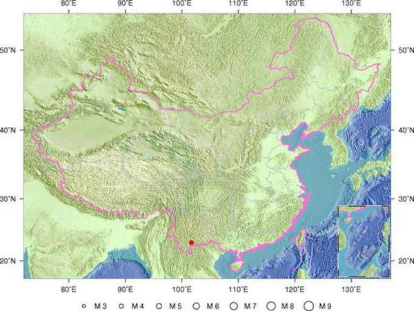 The red spot shows the epicenter of a 4.4 magnitude earthquake that jolted Southwest China's Yunnan province on Saturday morning, affecting more than 10,000 people. Photo from China Earthquake Administration's website. 