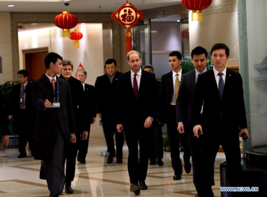 Britain's Prince William arrives in Beijing, capital of China, for his first-ever visit to China, March 1, 2015. He will have a four-day tour in China. (Xinhua/Jin Liangkuai)