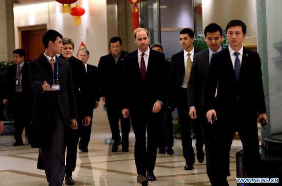 Britain's Prince William arrives in Beijing, capital of China, for his first-ever visit to China, March 1, 2015. He will have a four-day tour in China. (Photo/Xinhua) 