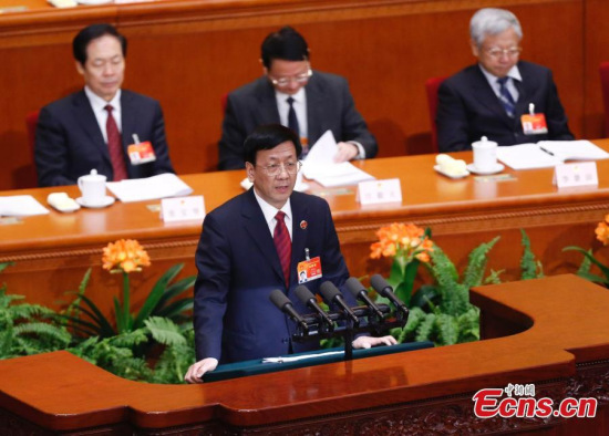 Cao Jianming, procurator-general of the Supreme People's Procuratorate (SPP), delivers a report on the SPP's work during the third plenary meeting of the Third Session of the 12th National People's Congress (NPC) at the Great Hall of the People in Beijing, capital of China, March 12, 2015. (Photo: China News Service/Du Yang)