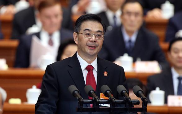 Zhou Qiang, president of China's Supreme People's Court (SPC), delivers the work report of the Supreme People's Court (SPC) to the national legislature at the ongoing annual sessionat the Great Hall of the People in Beijing, March 12, 2015. (Photo: Wu Zhiyi/China Daily)  